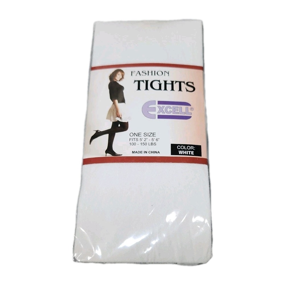 Excell White Fashion Tights Style 951 Opaque Stretch One Size NIP